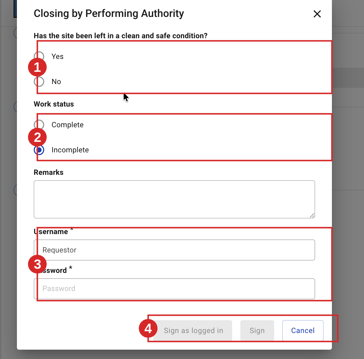 Performing Authority records clean & safe and the work status.