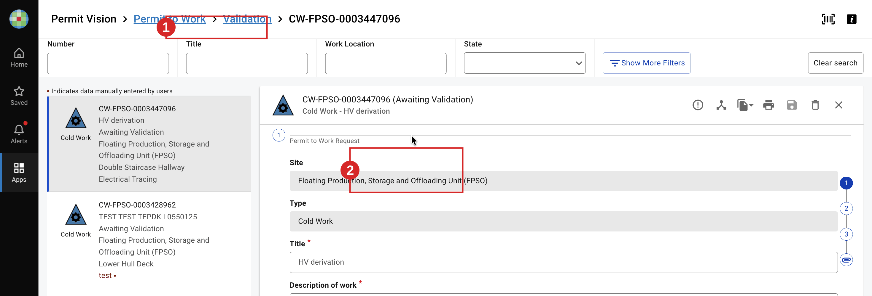 Open a permit awaiting validation from your worklist.